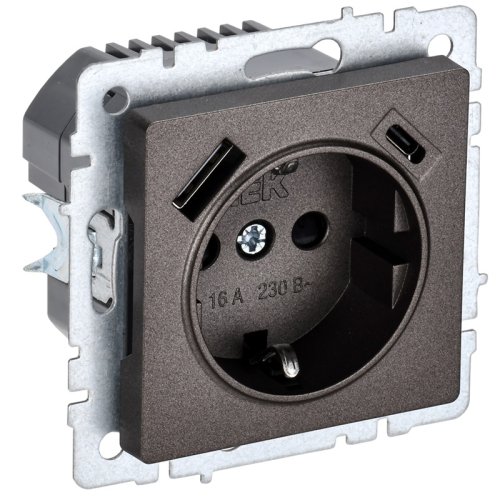 Розетка с заземлением +2xUSB тип A+C без рамки IEK Brite РЮш11-1-БрТБ 1-м. темная бронза картинка